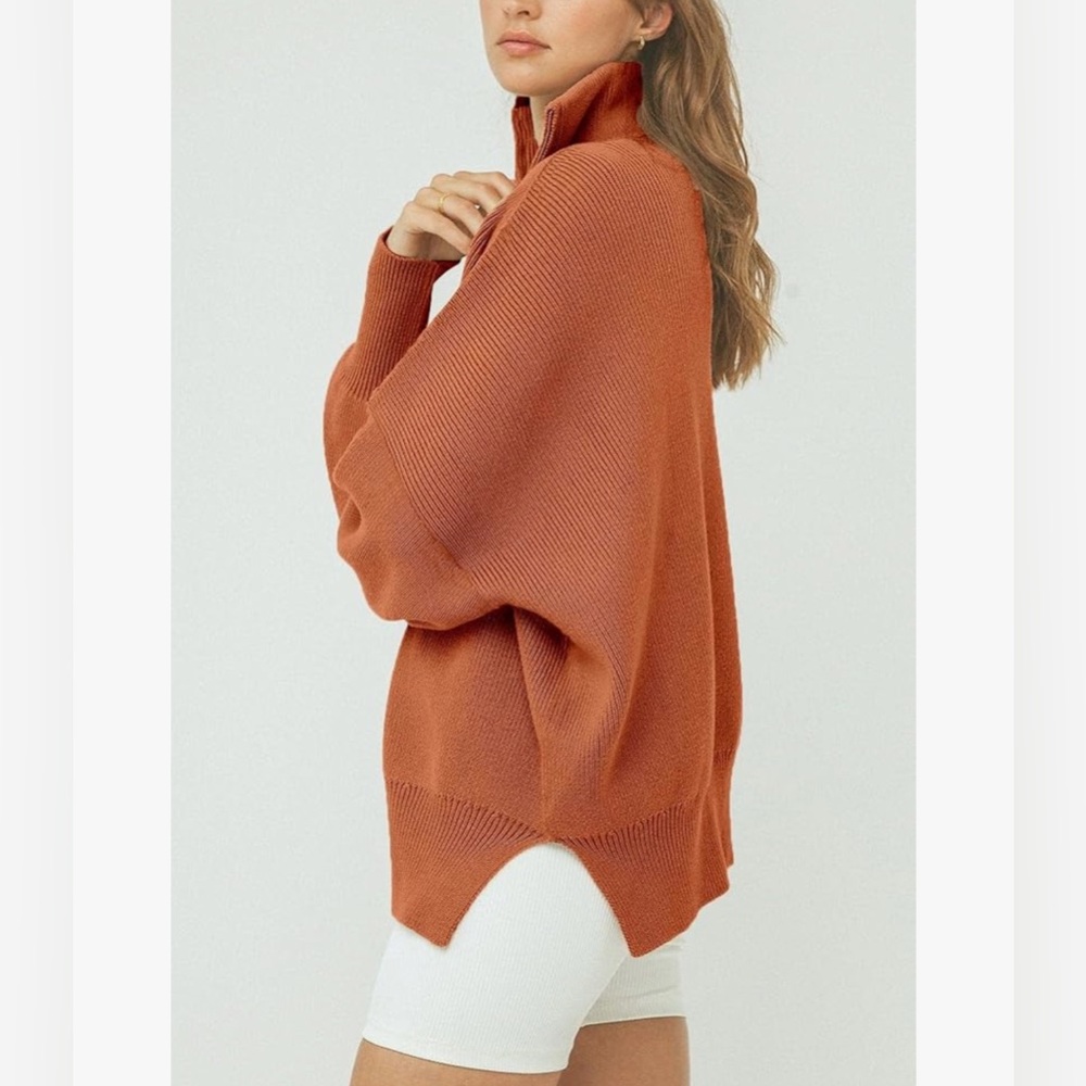 Rust Half-Zip Oversized Sweater - image 2